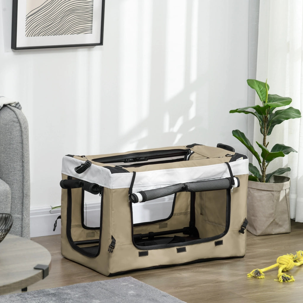 Carrello pieghevole con cestello rimovibile 4 ruote con freni tessuto Oxford marrone chiaro 81 × 58 × 97,5 cm