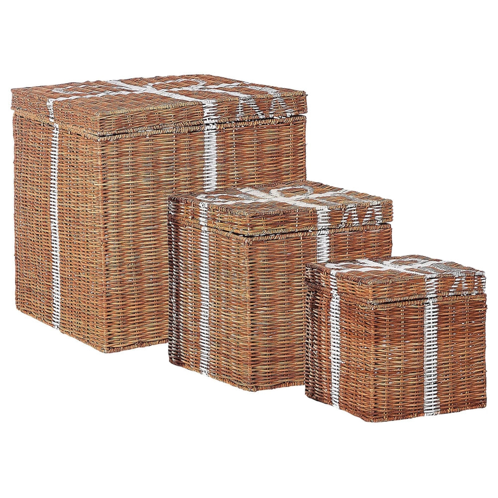 Scatole regalo decorative in rattan marrone Set di 3 scatole quadrate di varie dimensioni Design rustico