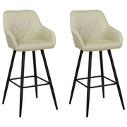 Set di 2 Sgabelli Bar Tessuto Verde Chiaro con Braccioli Schienale Trapuntato Gambe in Metallo Nero