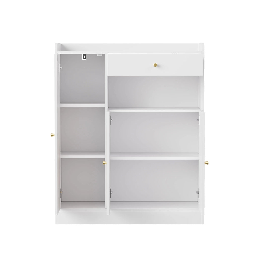 Mobile portascarpe moderno in rattan con 3 ante, 1 cassetto e ripiani regolabili, struttura in MDF/ truciolare, 90 x 35 x 110 cm, bianco/naturale