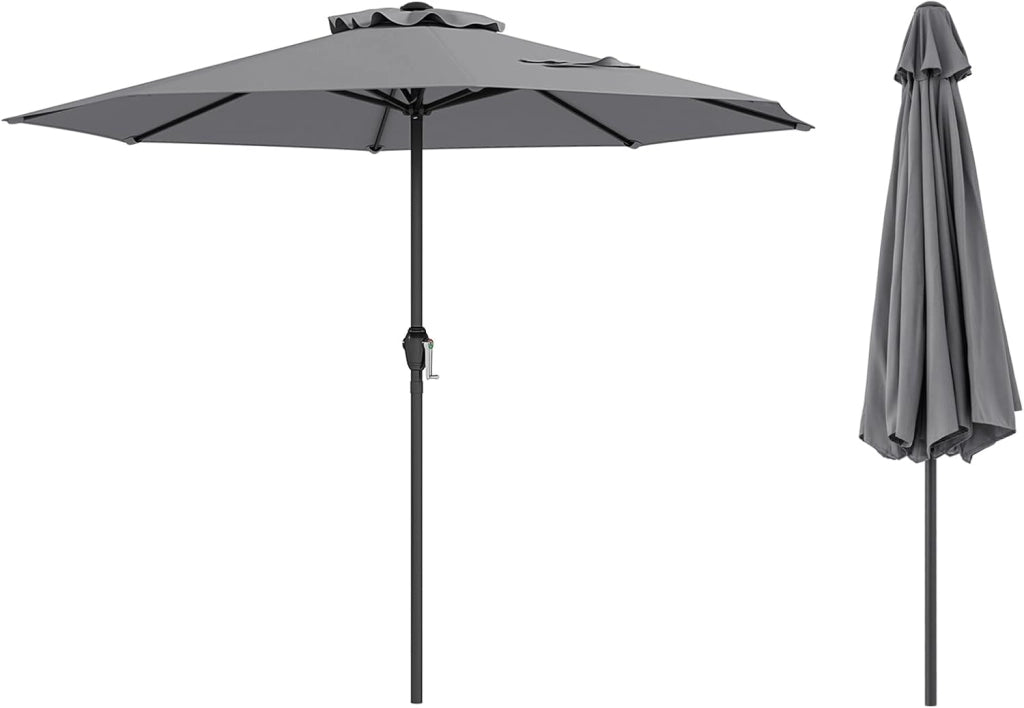 Ombrellone da Giardino Ø 260/360 cm con Manovella e 8 Stecche, Ombrellone Parasole Ventilato, Telaio in Metallo, Anti UV, da Esterno, Terrazzo, Spiaggia, Balcone, Mercato