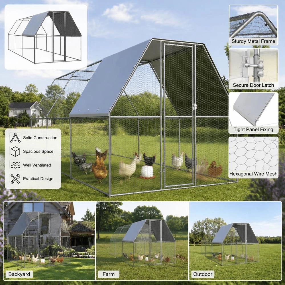 Outdoor Chicken Coop 2x6x2 M Galvanized Steel