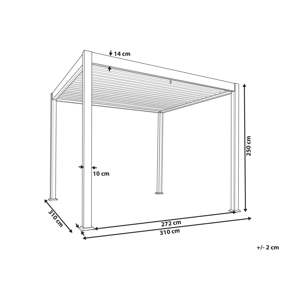 Pergola in metallo bianco con struttura ombreggiante in alluminio 310 x 310 cm Padiglione da giardino moderno e industriale
