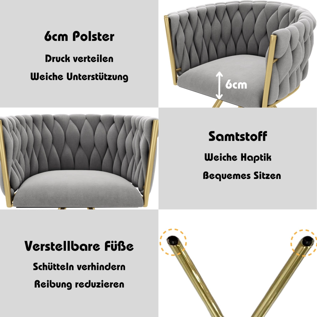 Sedie da pranzo set da 2 girevoli a 360 gradi con schienale ergonomico e seduta imbottita in velluto grigio oro