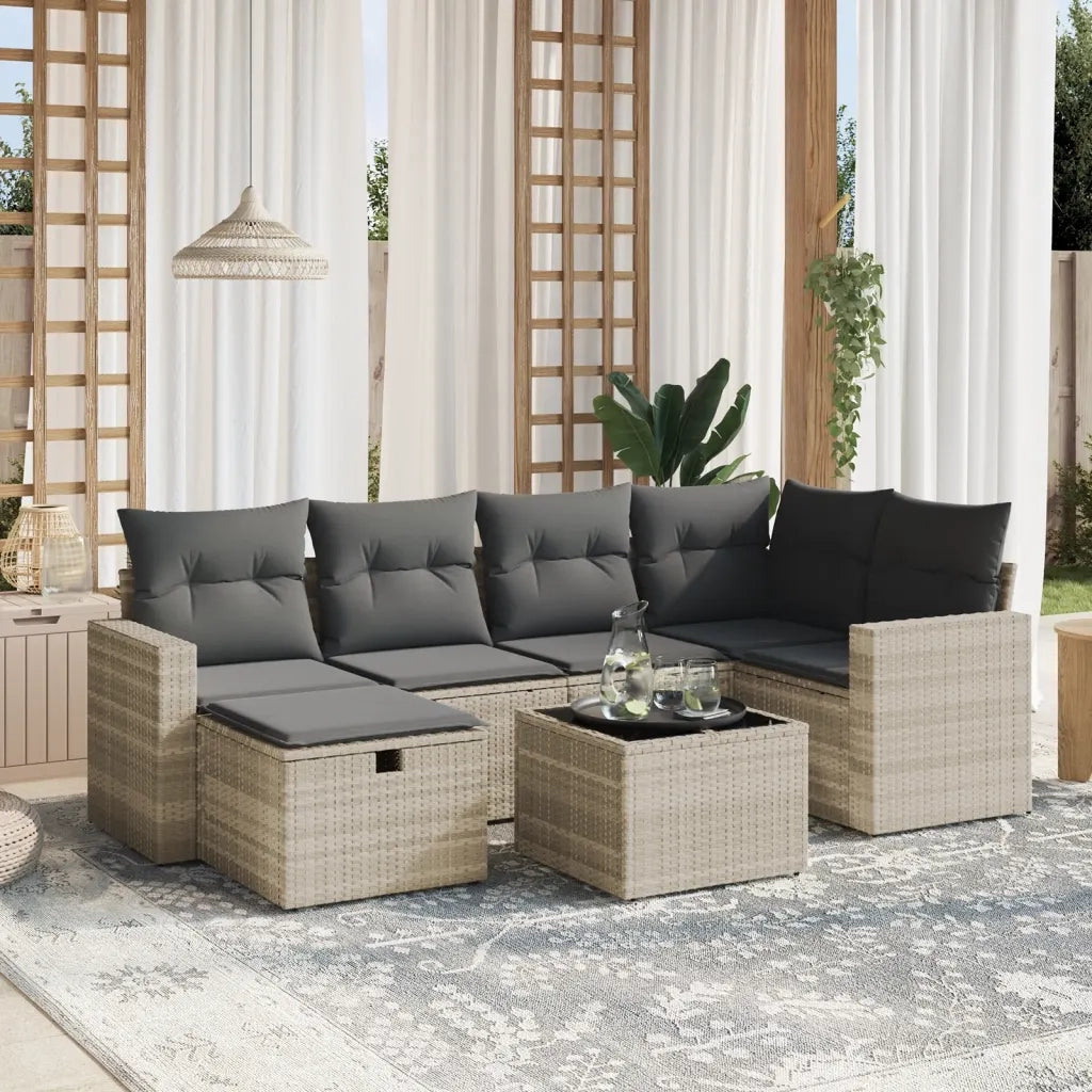 Set Divani da Giardino 7pz con Cuscini Grigio Chiaro Polyrattan 3263498