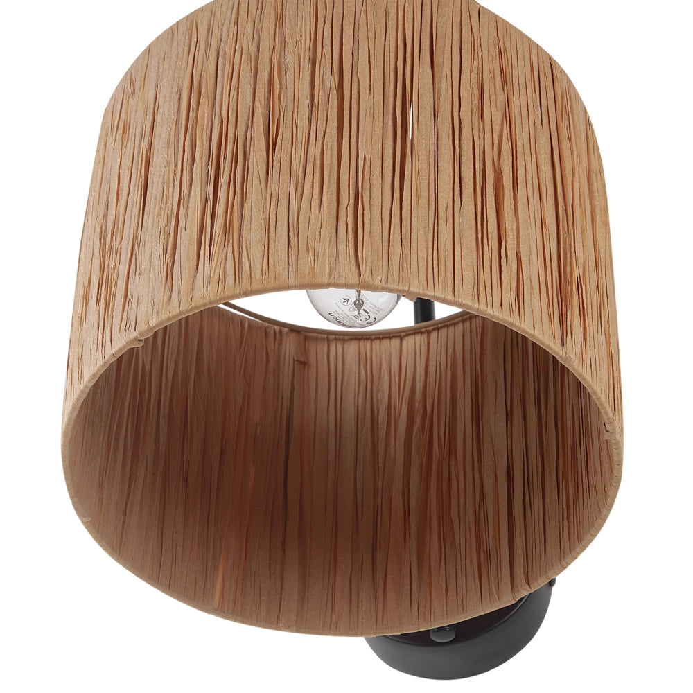 Set di 2 lampade da parete fatte a mano in rafia naturale con foglie di palma e base in metallo stile boho camera da letto