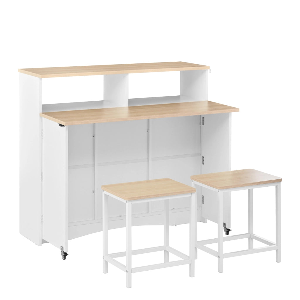 Isola da cucina con piano ribaltabile 110x34 cm e 2 sgabelli bianca HAVRYA