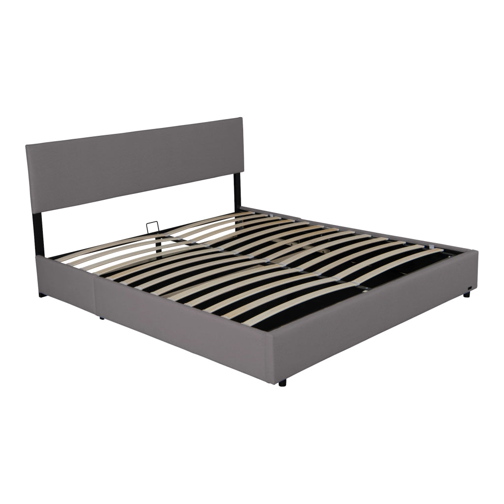 Letto Contenitore Juva Apertura a Ribalta Letto Francese con Materasso 140x200 cm Velluto a Coste Grigio Corium