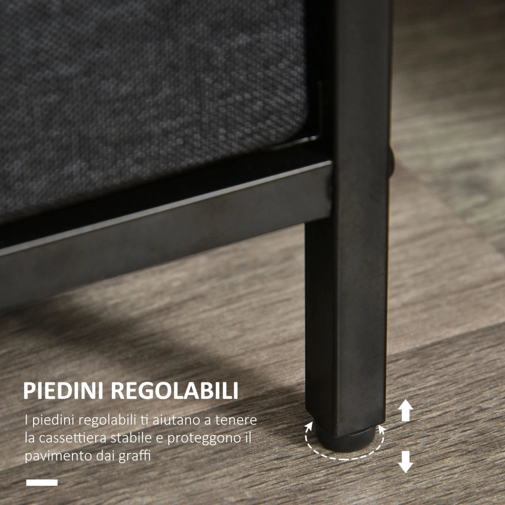 Cassettiera Multiuso 58x29x81,5 cm 2 Ripiani 3 Cassetti in Tessuto Grigio