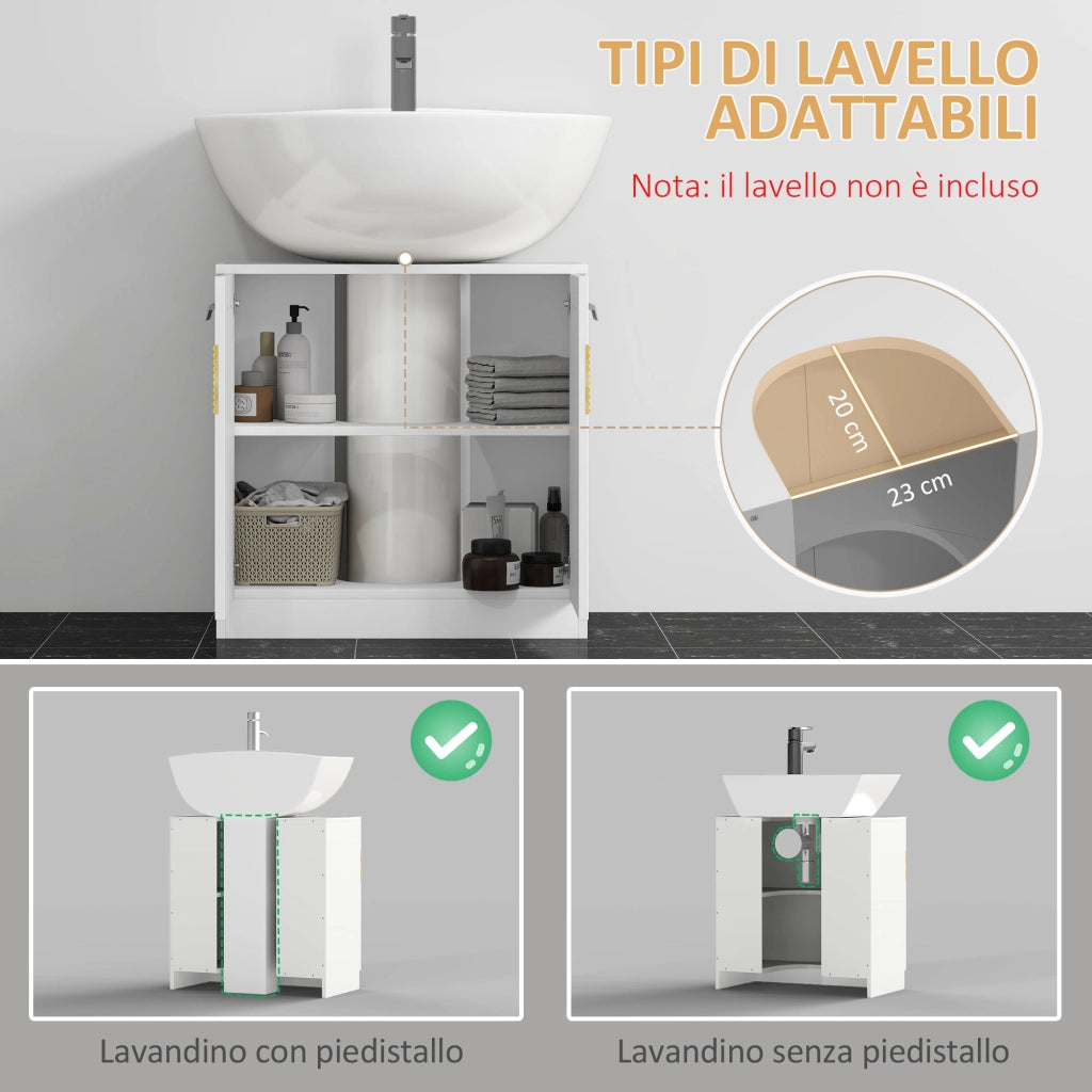 Mobile Sotto Lavabo Bagno con Ante in MDF e Bamb¨´ ¨C zephmum ¨C 60x30x60.5cm Bianco e Legno