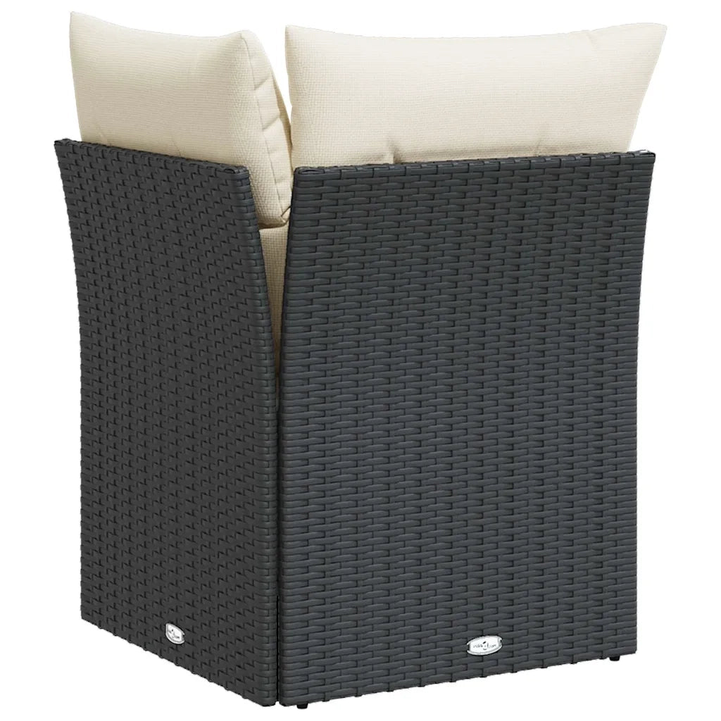 Divano Angolare da Giardino con Cuscini Nero in Polyrattan 365997