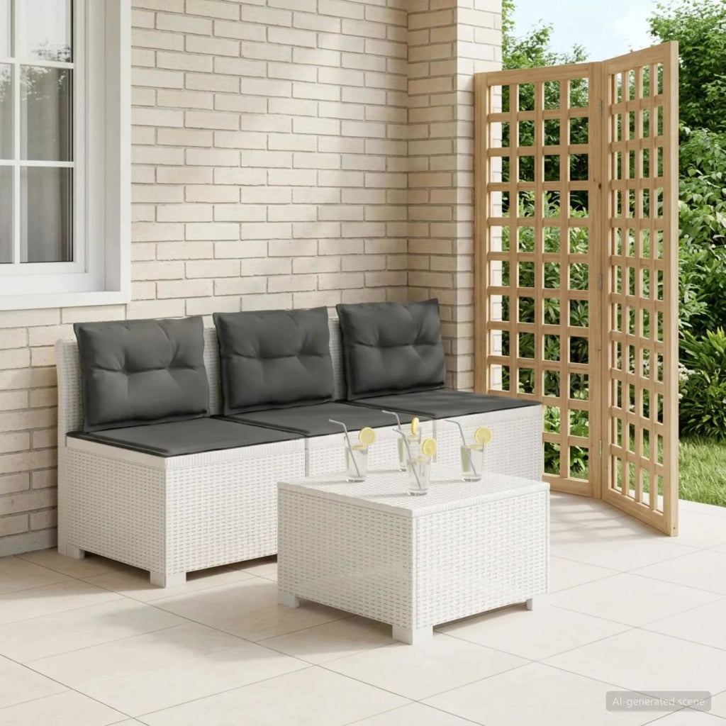 Divano da esterno-Divano da Giardino 3 posti con cuscini in look rattan PP Bianco 904126