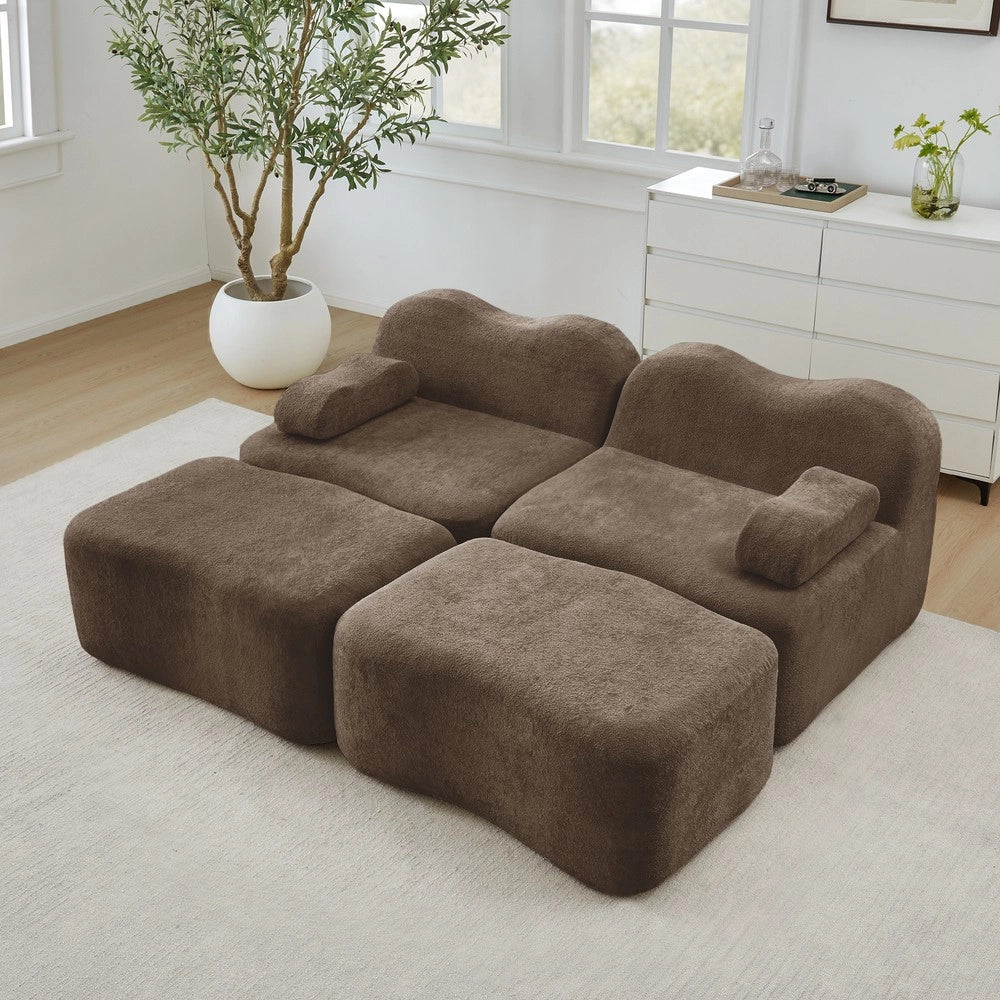 Divano Modulare 2 Posti con 2 Ottoman ¨C Xylo ¨C Marrone, Braccioli Mobili, Tessuto