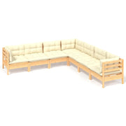 Set di mobili da giardino mobili da esterno 7 pezzi con cuscini color crema legno di pino massiccio 02_0017177