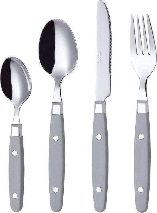 Set di posate in acciaio inossidabile con maniglie a chiodo a molla - stile retro - 24 pezzi - forchette da tavola, coltelli da tavola, coltelli da dessert, coltelli da tè - Servizio per 6