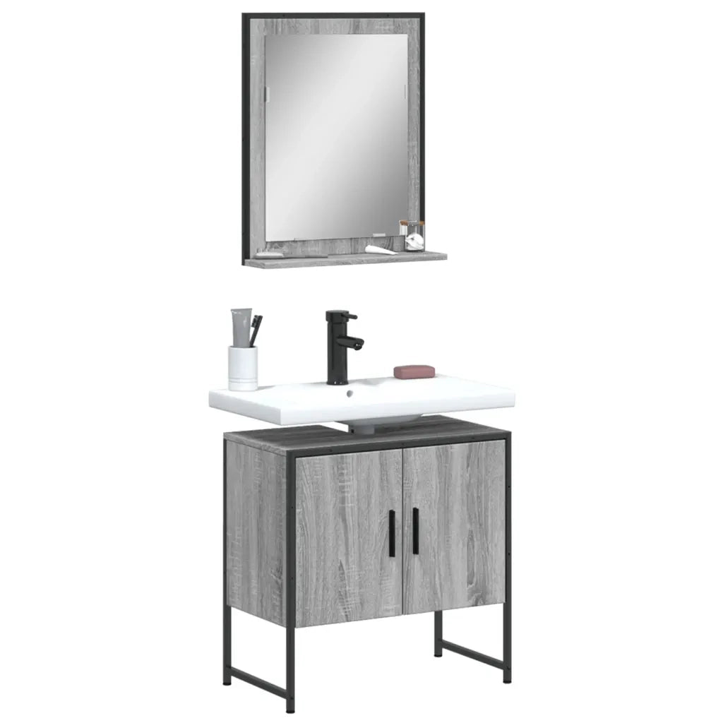 Set Mobili da Bagno | Armadio da bagno 2 pz Grigio Sonoma in Legno Multistrato