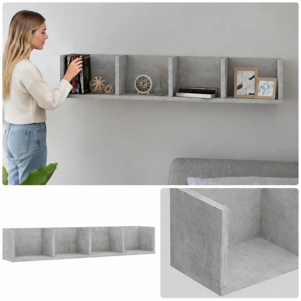 CD Wall Shelf, Concrete Grey, 100x18x18 Cm, Wood-based Material