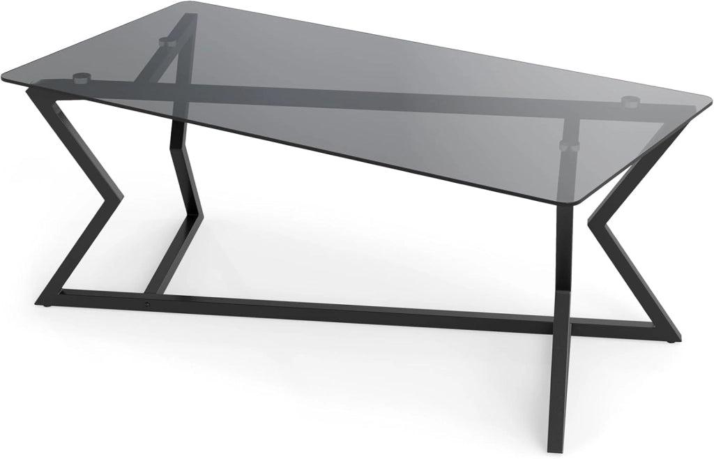Tavolino in Vetro, Tavolo da Salotto Rettangolare Pieghevole con Struttura in Metallo Geometrico, Piedini Regolabili, Stile Moderno, Salvaspazio per Soggiorno, Ufficio, Camera, Portata 50 KG