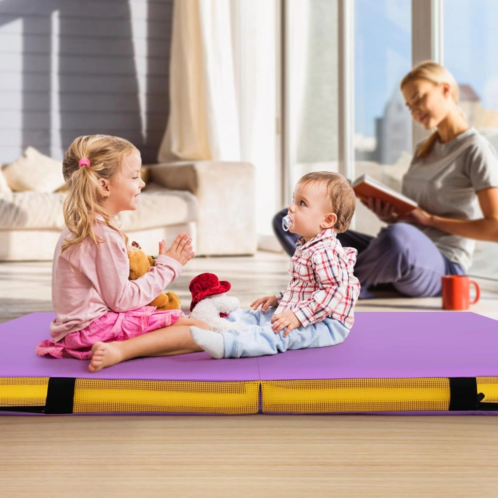 Tappetino FitnessPieghevole, Materassino per Ginnastica e Acrobatica con Rivestimento in Pelle Sintetica e Maniglie, per Esercizi a Casa per Yoga, Stretching e Pilates