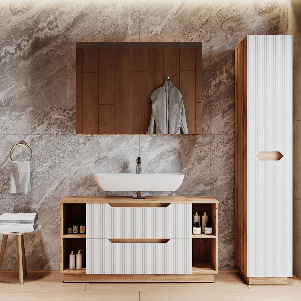 Vicco Set di mobili da bagno Rovere/bianco a strisce 3 parti