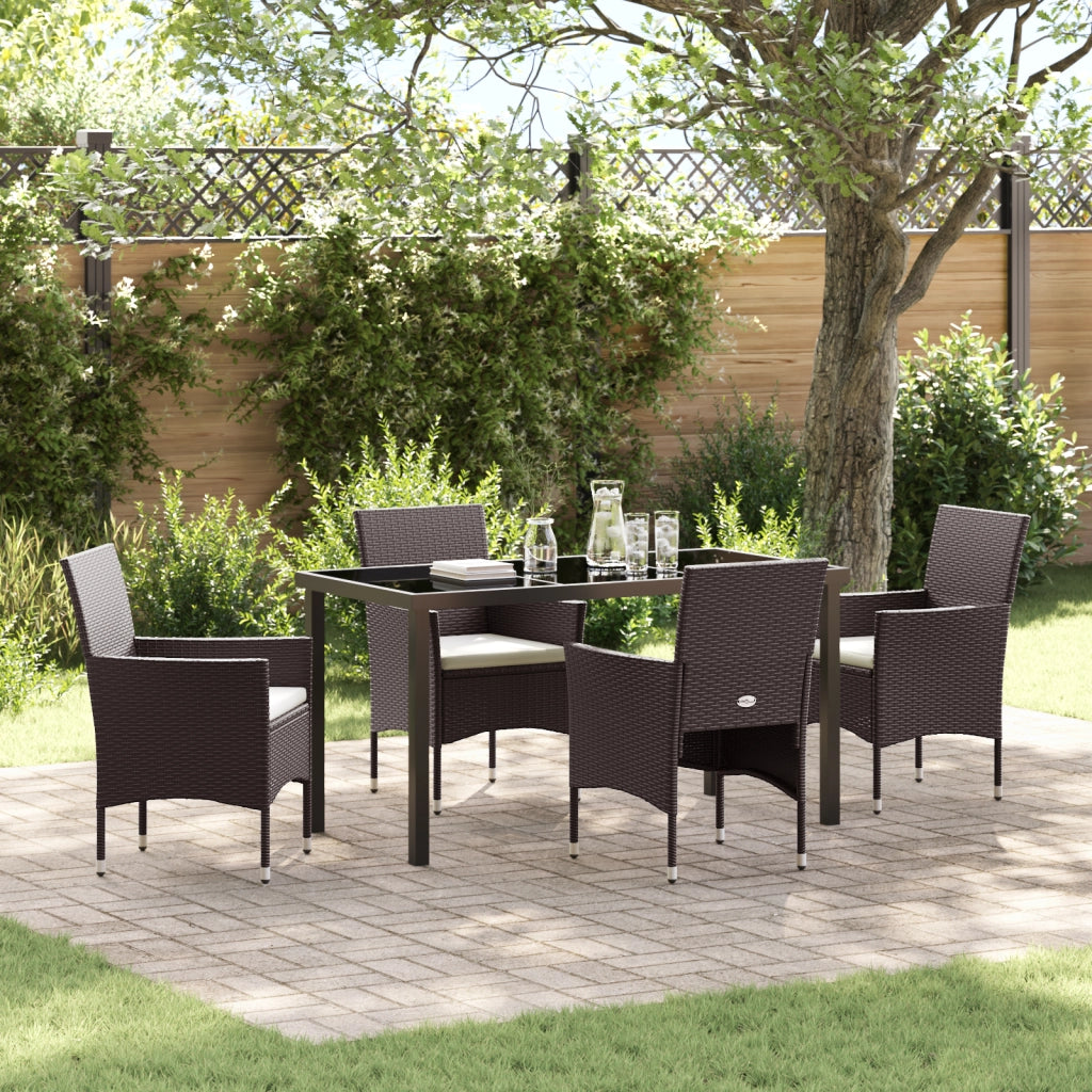 Set da Pranzo Giardino 5 Pezzi Marrone Polyrattan