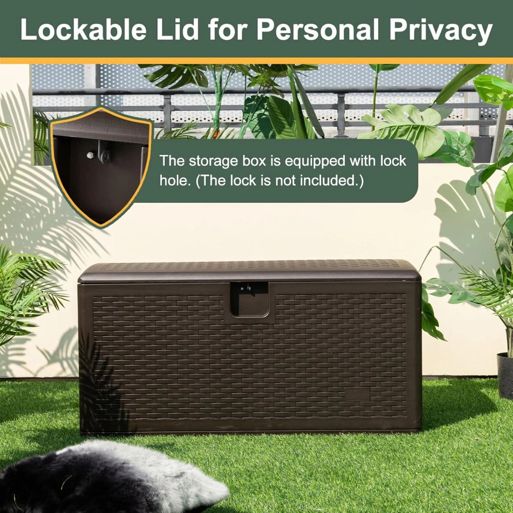 Cassapanca Per Esterni in Metallo e PE Rattan, Contenitore Impermeabile da 276 L, con Chiusura a Chiave, 114 x 54 x 56 cm, Marrone