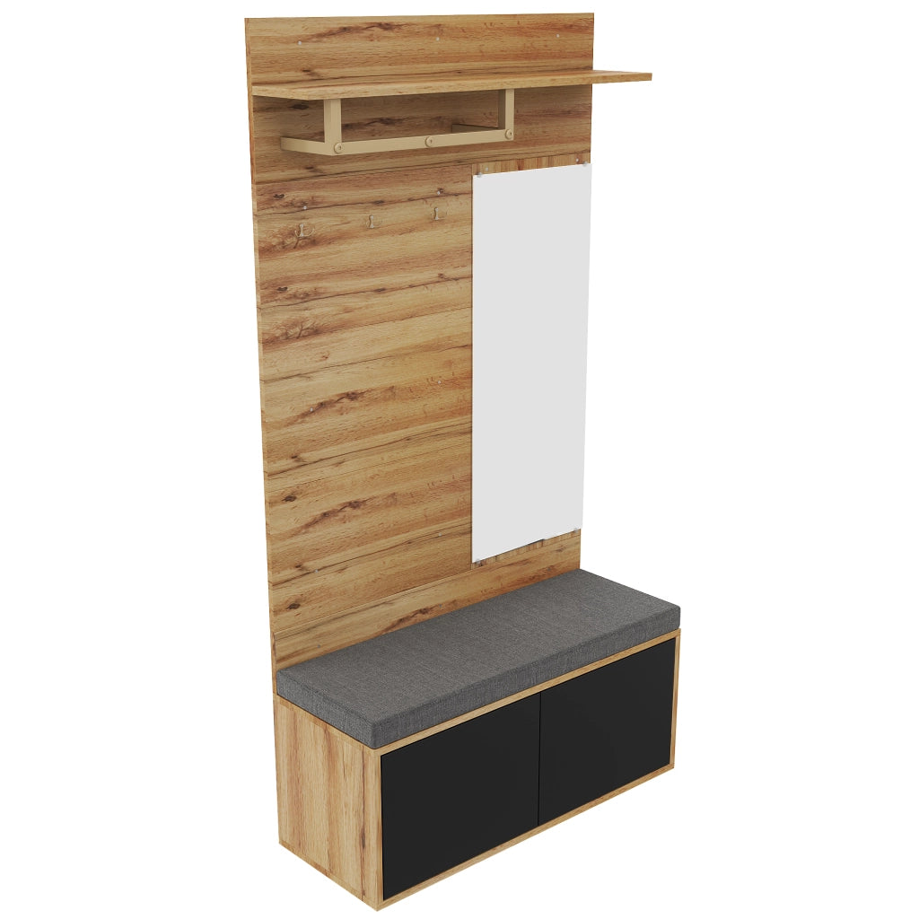 Ensemble de meubles de salon Mobile ingresso con specchio, seduta e vani in truciolare nero