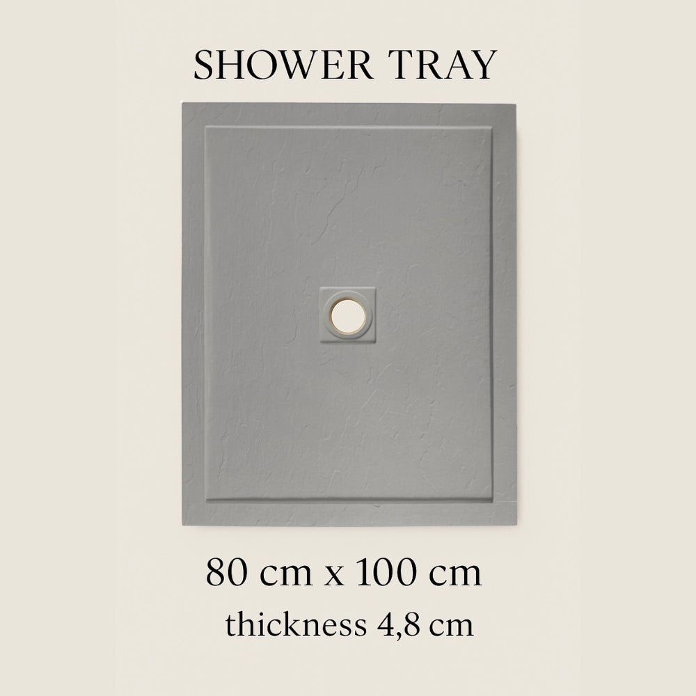 Piatto doccia cemento effetto pietra 80 x 100 cm spessore 4,8 cm antiscivolo *** colore- grigio, confezione 1