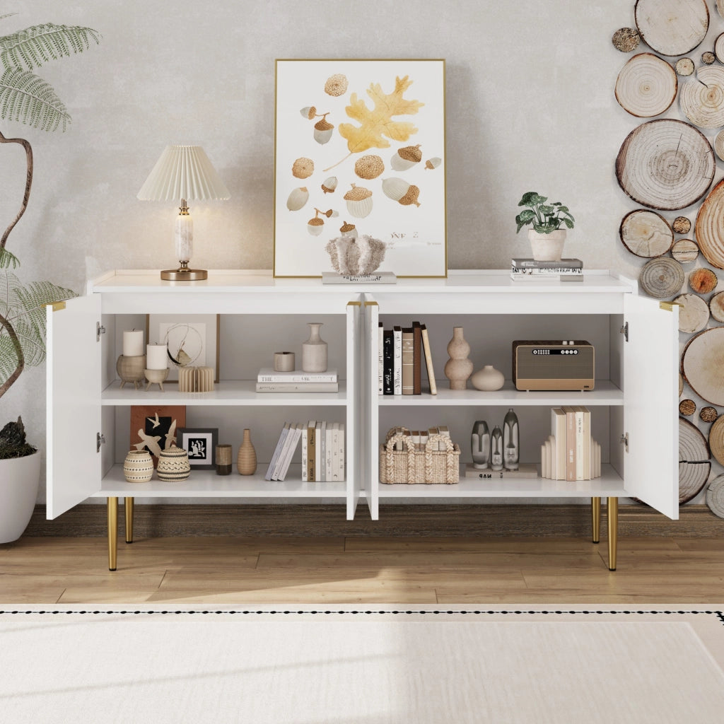 Credenza con 4 Ante e Ripiani Regolabili; Stile Lusso Moderno; in MDF; 140??38??75 cm; Bianco