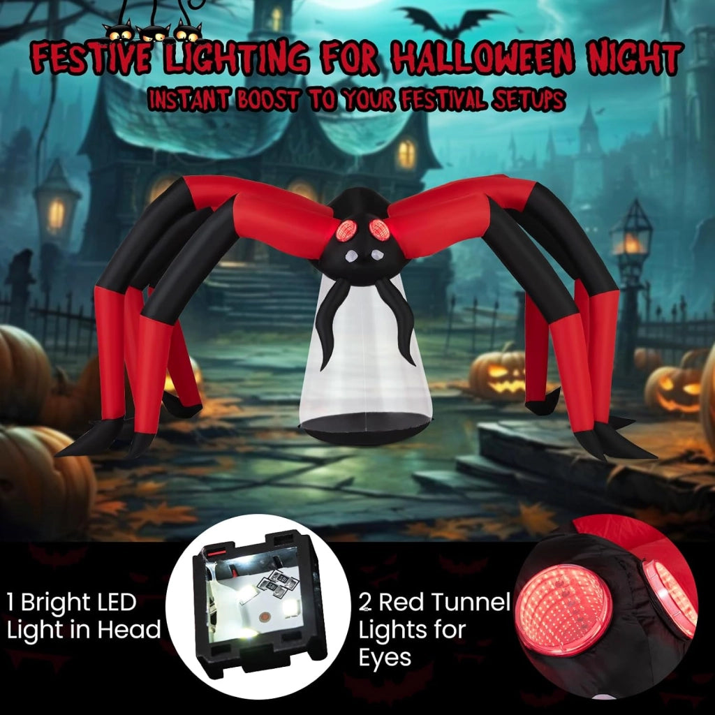 Decorazione Halloween, ragno Halloween gonfiabile, 313 x 130 x 150 cm, 2 luci rosse e 1 LED integrati, soffiatore incluso, decorazione per esterni e interni per giardino, cortile, casa