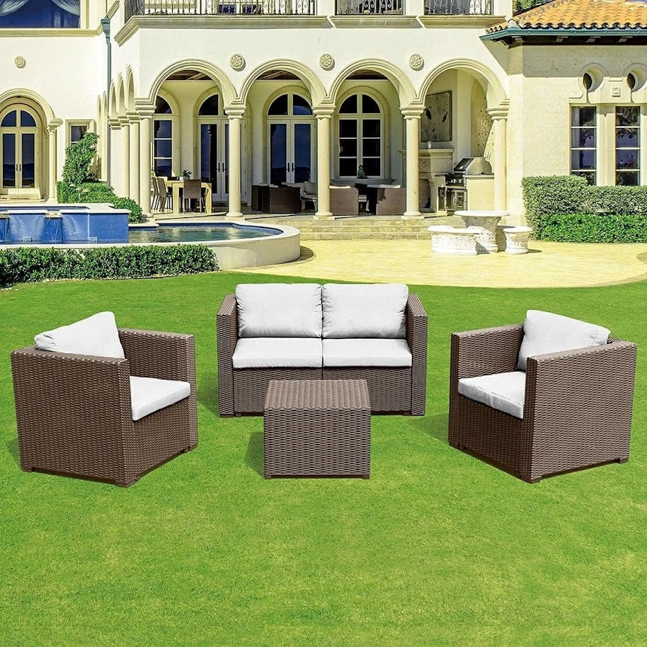 Le Stelle Set Salotto da Giardino in Polyrattan con Divano, Poltrone Tavolino e Cuscini Colore Moka