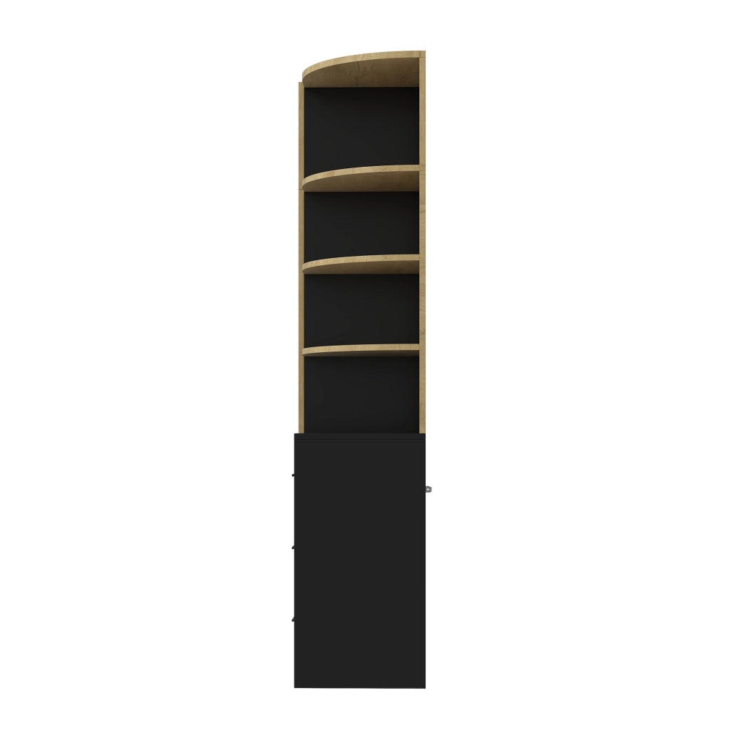 Armadio con barra appendiabiti, 5 cassetti e vani aperti, per camera da letto, naturale e nero, 110 × 40 × 186 cm