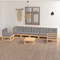 Set Salotto Giardino 8 pz Cuscini Antracite Legno Massello Pino 3076649