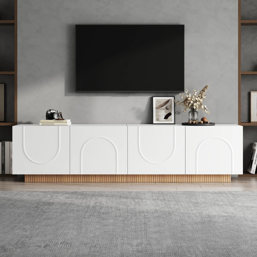 Mobile TV con 4 ante e 2 passacavi - per soggiorno - 170×38×42 cm - bianco