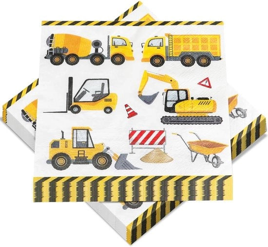Servetten per Festa di Costruzione - 40 pezzi con Design di Cingolato - Inclusi 10 Trattamenti per Stampa - Dimensioni 33 x 33 cm