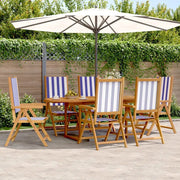 Set Pranzo Giardino 7pz Blu e Bianco Tessuto e Legno Massello