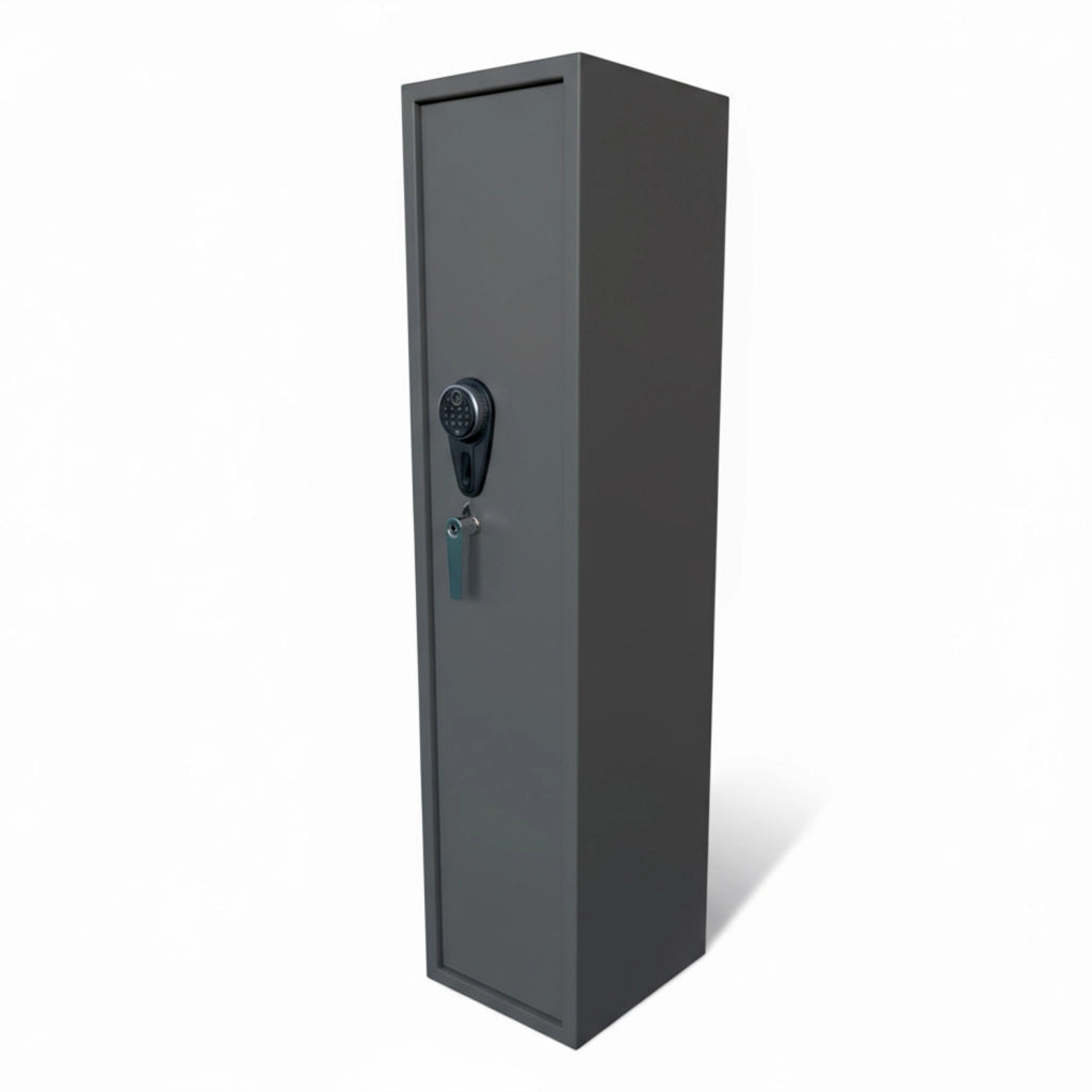 Armadio Portafucili In Acciaio Blindato Per Armi Con Serratura Digitale E Chiave Cassaforte Sicura Tesoretto Tasca Porta Oggetti Grigio Scuro 145x25x20 Cm (2 Posti)