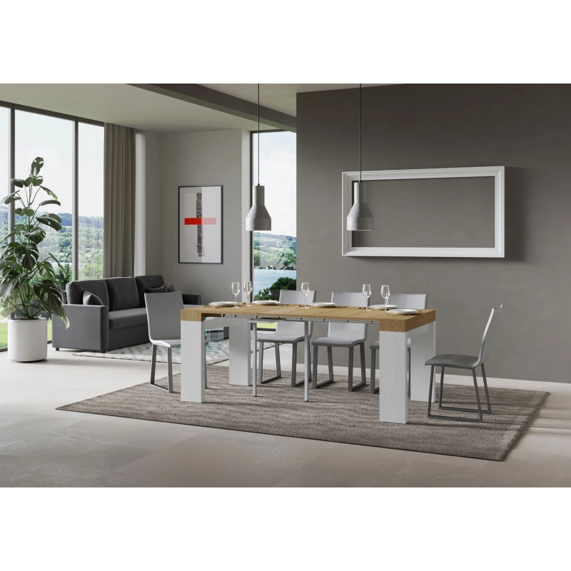 Consolle allungabile 90x40/300 cm Roxell Mix piano Bianco Frassino - Quercia Natura/Bianco Frassino