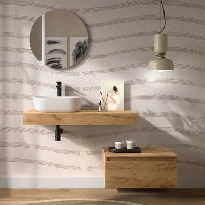 Composizione bagno con mensolone 120 cm e cassettiera sospesa 80 cm in rovere africa - Sumo