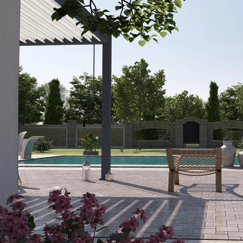 Pergola bioclimatica Ombréa VS 3x6M adossata - Antracite/bianco - V2