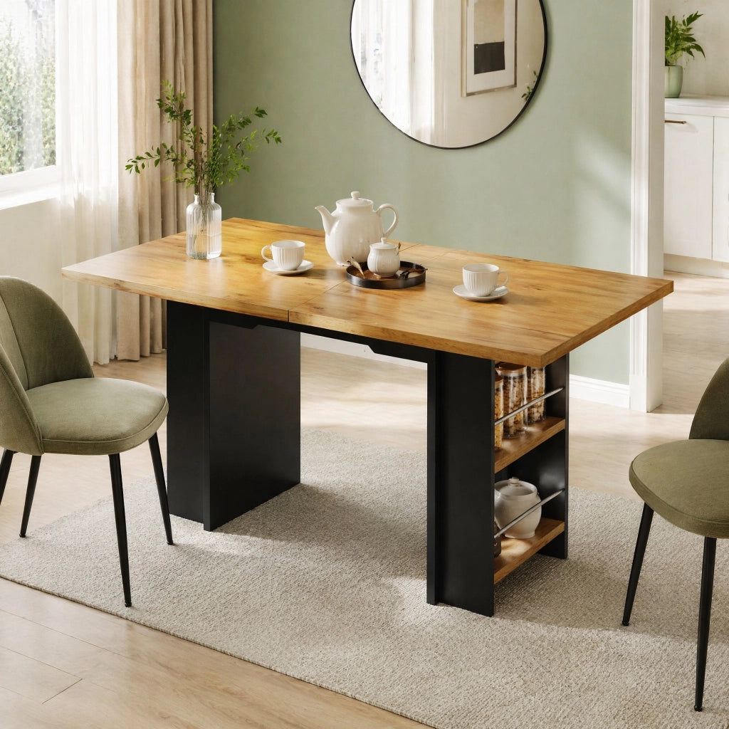 TAVOLO allungabile 120-160x80 cm in MDF color legno con ripiani