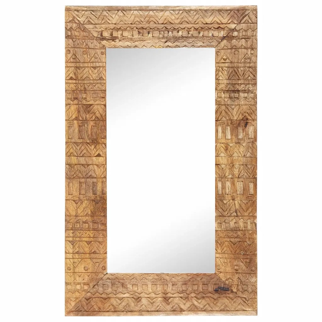 Specchio Intagliato a Mano Bianco 80x50x2,5cm in Legno di Mango 321648