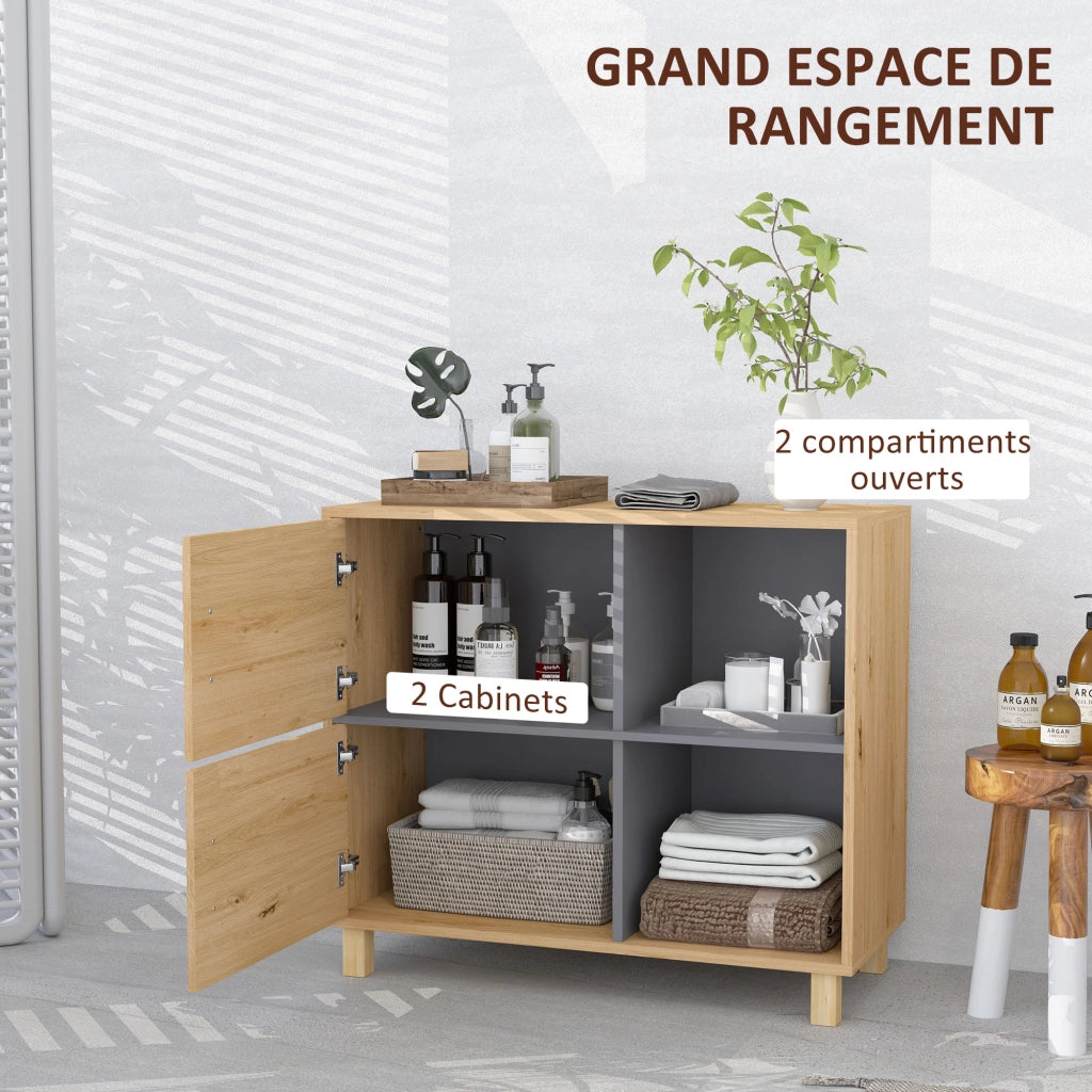 Mobile da bagno con ante e ripiani aperti ¨C Zephmum ¨C Legno naturale 80x35x70 cm