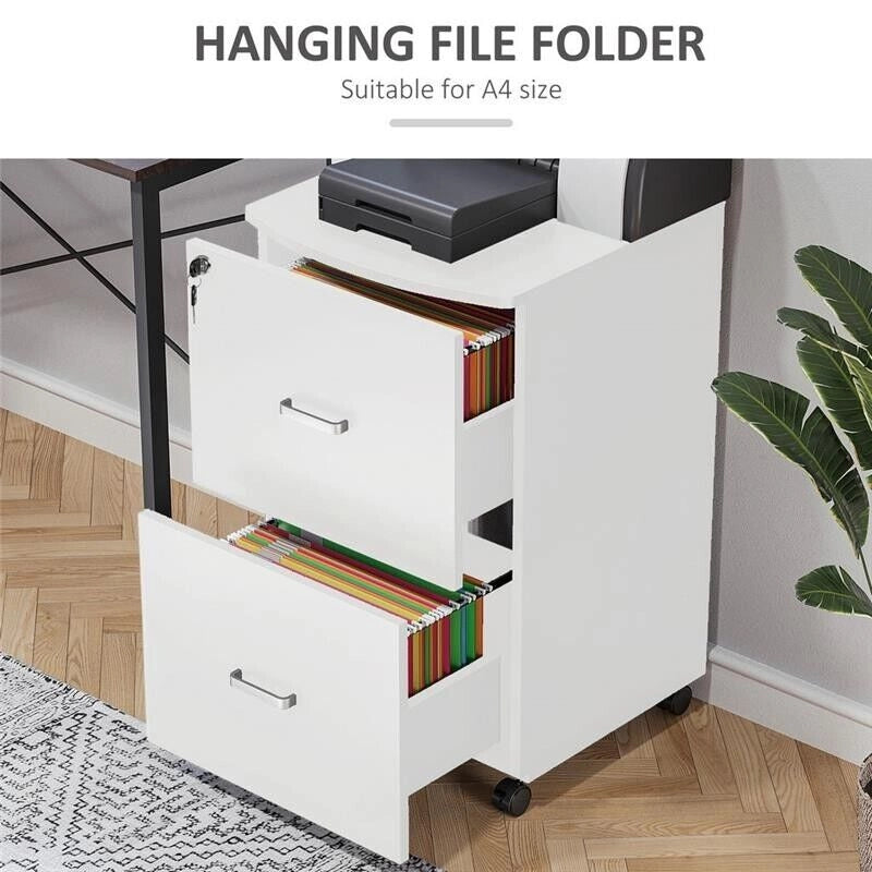 ARMADIETTO DA UFFICIO CON 2 CASSETTI E 5 RUOTE 43 X 45 X 72 CM DI COLORE BIANCO