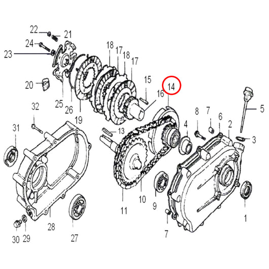 Pignone di trasmissione Q2 25 mm di ricambio per frizione a bagno d’olio Motore a benzina 9-13 CV