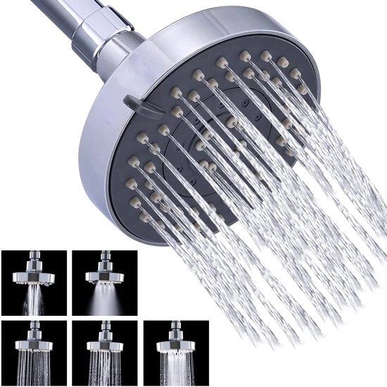 Douchekop 10 cm di diametro 5 tipi di getto Regendouche a risparmio d'acqua G1/2 tubo Regendouche Douchekop 360 gradi rotativo in rame a forma rotonda per Solar Douche Bagno