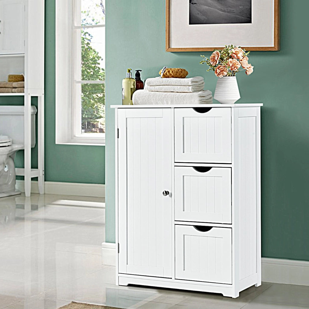Armadietto di stoccaggio per ufficio con 3 cassetti, Mobile laterale in legno 60x30x81cm Bianco-Cassettiere