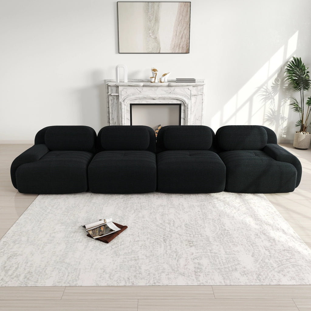 divano ad angolo modulare senza telaio in velluto a coste 32D; cuscino elastico; nero