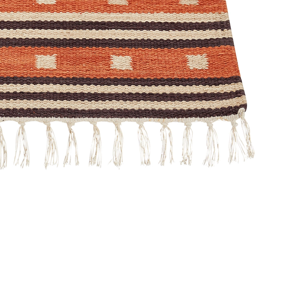 Tappeto Kilim in cotone multicolore 140 x 200 cm con motivo geometrico reversibile e frange Rettangolare Tradizionale
