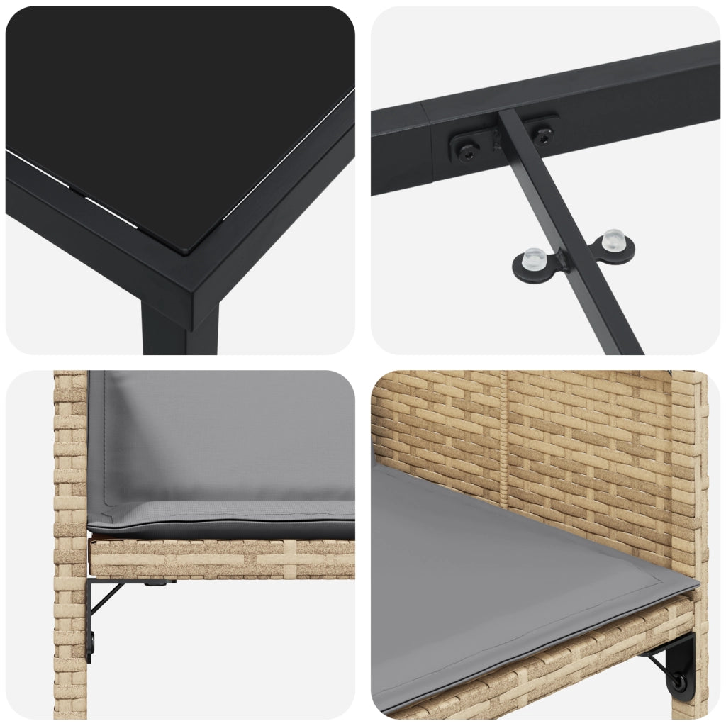 Set da Pranzo da Giardino 9 Pezzi con Cuscini Polyrattan Beige